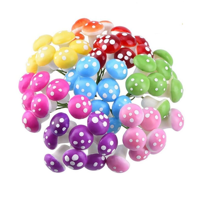 yueton Pack of 100 Mini Foam Mushroom for Garden Ornament Flower Pots Bonsai Micro Landscape Decor (Assorted Color) - Image 2